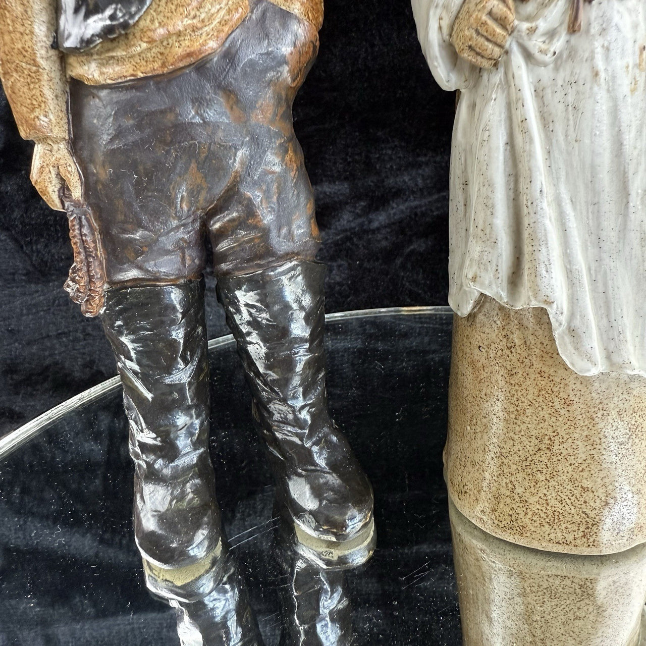 Vintage  Signed by JR Art Pottery fisherman and wife clay figurine set of 2 Rare14
