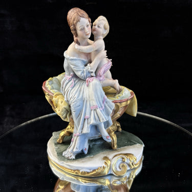 Capodimonte Italian Porcelain Figurine Hand Painted Mother and Child Signed 