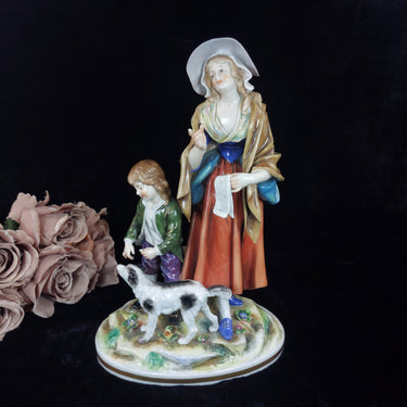 Volkstedt Porcelain Figurine Woman Child Dog Crown N Mark 30cm/12in German 1489g0