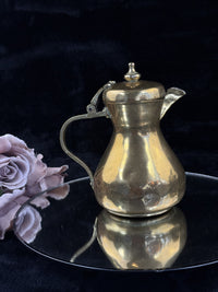 Thumbnail for Brass Antique Tankard or Pouring Vessel w Hinged Lid gold brass victorin pitcher5