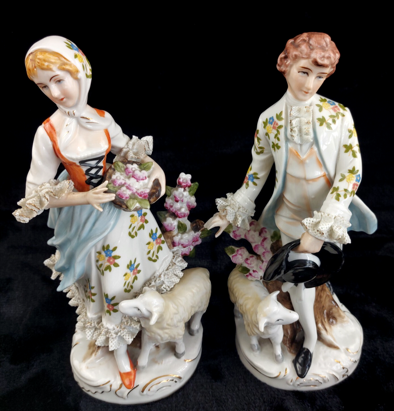 German Porcelain Figurine Pair Shepherdess & Shepherd Sheep 10" gift see pics0