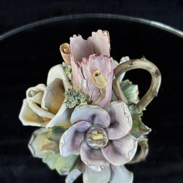 Capodimonte Style Porcelain Floral Figurine with Handle candle holder chipped1