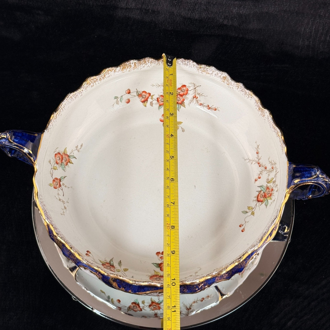 K&C Royal Semi Porcelain Bowl Cobalt Blue Gold Blossom Floral 10" England navy12