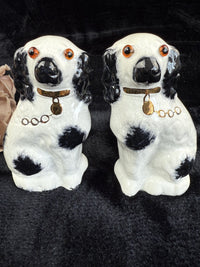 Thumbnail for Antique Staffordshire Porcelain Black White Pair King Charles Spaniel Glass eyes8