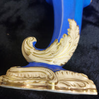 Thumbnail for Victorian Antique Blue Porcelain Vases/ ornoments Gold Gilt Leaf Design  Pair 12