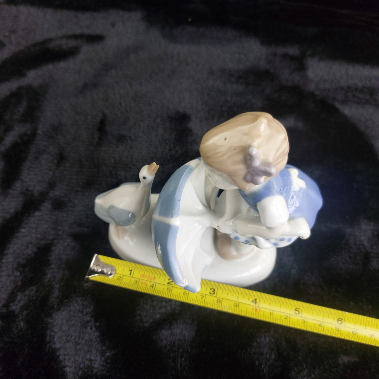 Carl Schneiders Erben Germany Porcelain Girl with Goose Figurine Glazed Vinta 5"4
