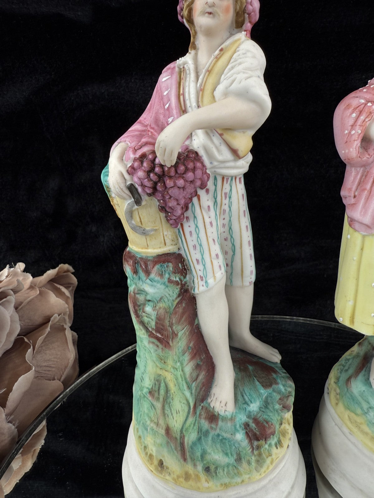Victorian 19th c Antique Staffordshire Style Figurines Grapes & Harvester couple9