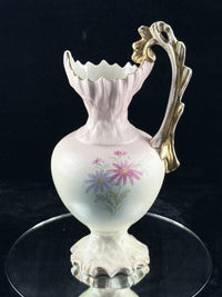 Thumbnail for Victorian Style Floral Pitcher Vase Pink Gold Handle Bird Flowers 13