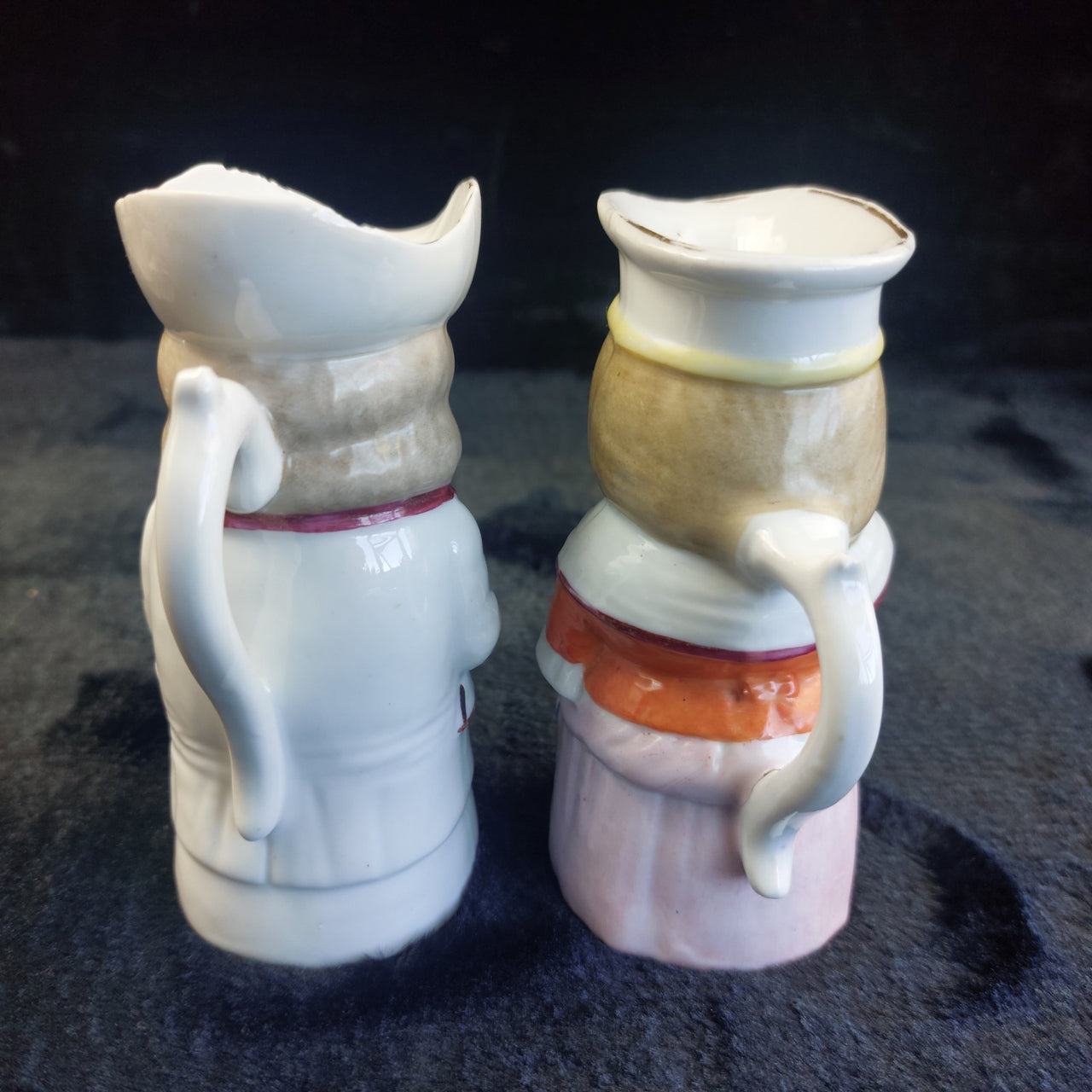 Z Crown Staffordshire Jugs Toby Style Pair antique vintage kitchen  4" Tall 3