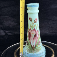 Thumbnail for Antique Milk Glass vase Art Glass Vase Turquoise Floral Tall 10” Enameled decor10