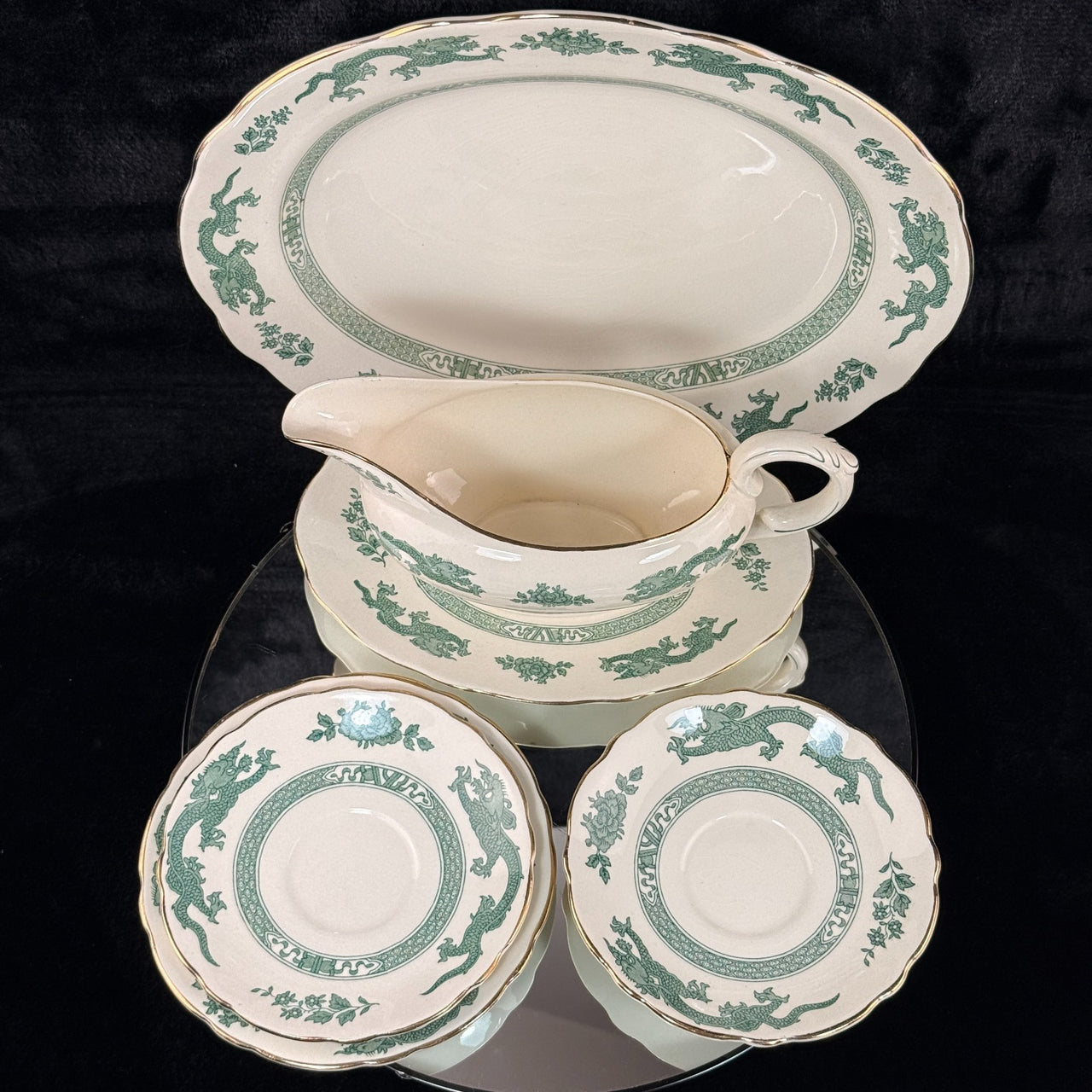 Royal England Cauldon Green Dragon Serving Set x6 – Vintage Ironstone China12