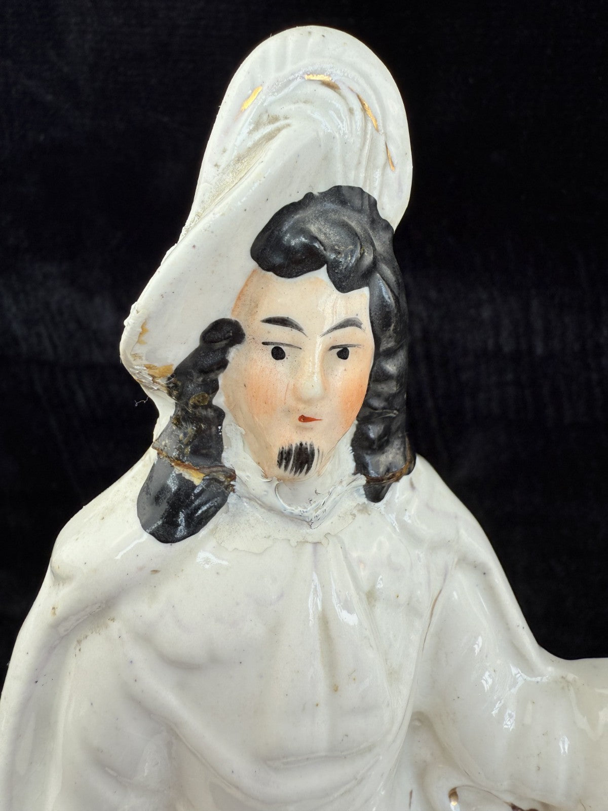 Antique Porcelain Staffordshire Cavalier- Horse Figurine Pair decor see one head19
