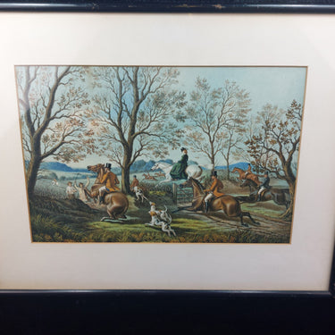 19th Century Antique Framed HandColoured Steel Engraving paint Fox Hunting decor1