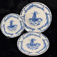 Thumbnail for ANTIQUE Blue&White Delph Transferware Plates x3 1896 Sailboat Windmill Scene Set13