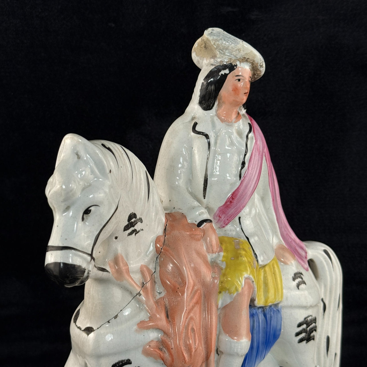 1800s Staffordshire Pottery Large Horse Rider Figure Hand Painted Antique seePic3