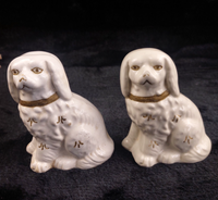 Thumbnail for Antique Staffordshire Dog Style Figure pair White Accents Gold bookshelf decor0