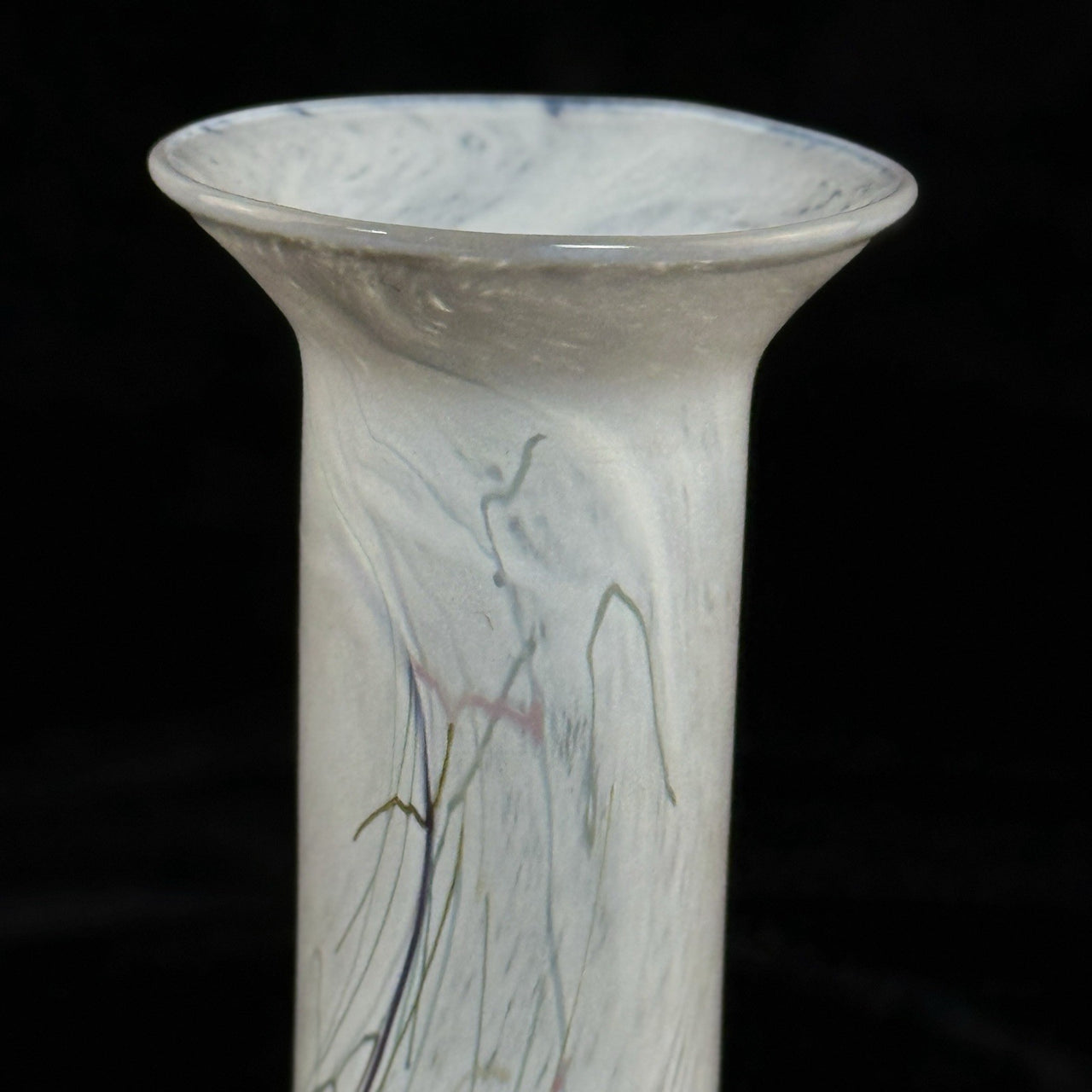Snogebæk Bornholm Glashtte Art Glass Vase Denmark White Swirl 6.5” Signed Brand3