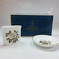 Thumbnail for Royal Worcester Bone China Oval Spill Vase Pin Dish Set Floral Gilt Boxed decor1