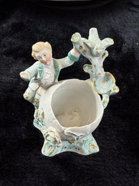 Thumbnail for Antique 19th century German Porcelain Figurine Planter/Vase: Boy with Bird Gilt6