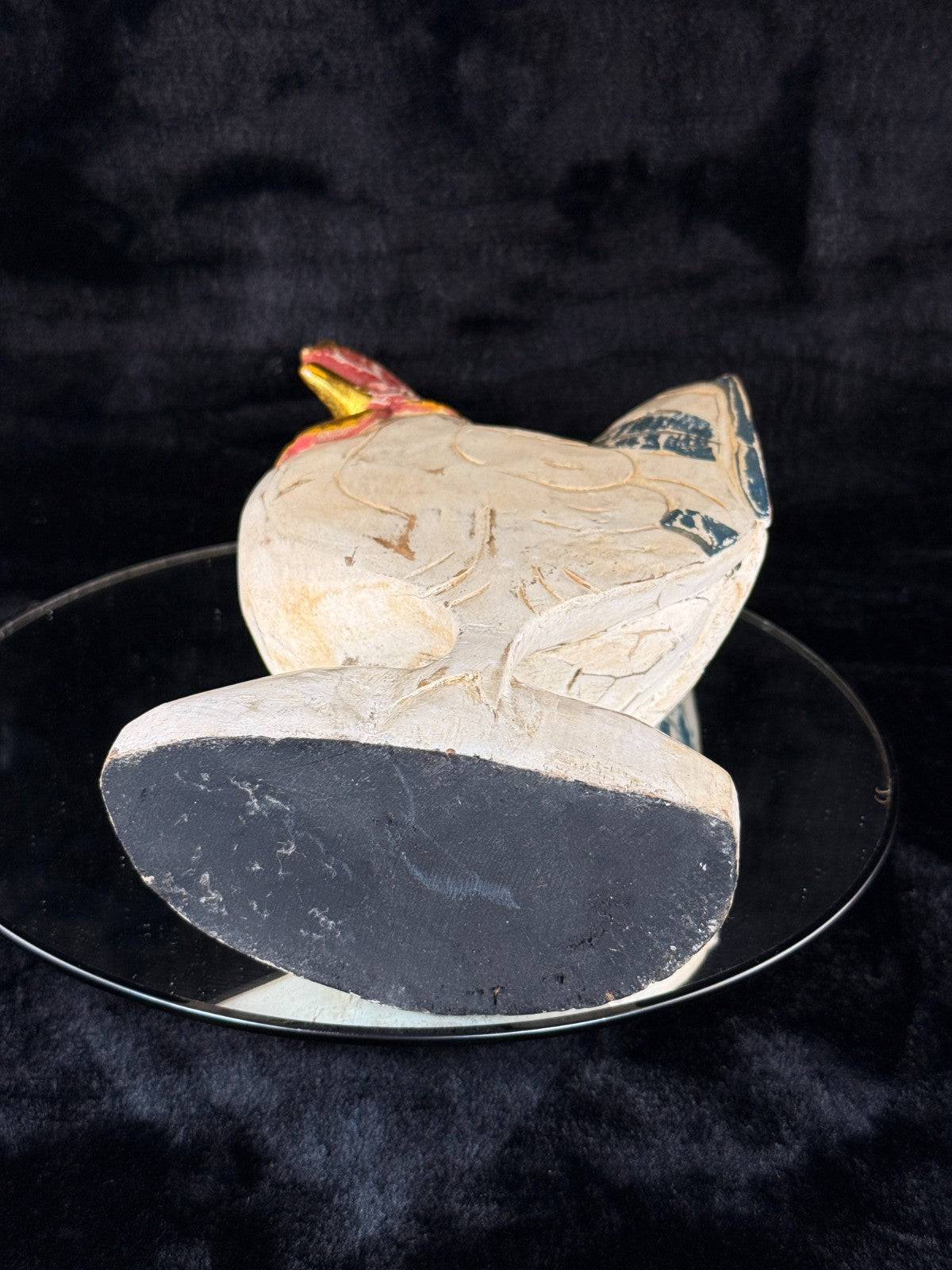 Hand Wooden Carved Rooster Statue – Rustic Folk Art Painted Chicken 15" Tall15