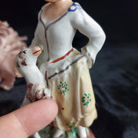 Thumbnail for Staffordshire Figurine Dog Lady Yellow Skirt stamp England repaired head 7.5