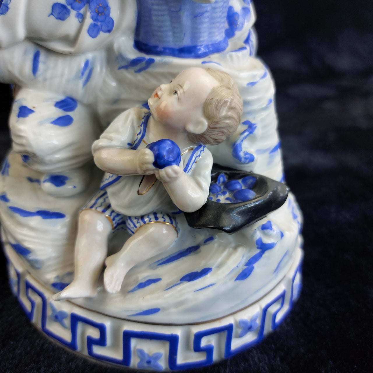 Porcelain Mother Child Figurine Basket Antique German White Blue Ceramic decor5