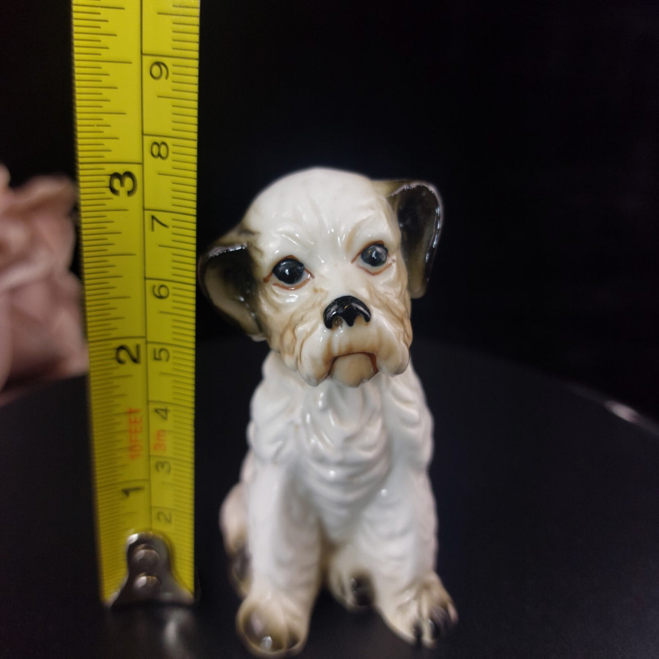 Vintage Terrier Ceramic Figurine Dog | Sitting Puppy Statue | White & Brown Time8