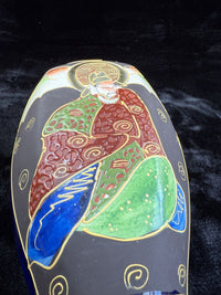 Thumbnail for Oriental Hand-Painted navy blue Vase - 'Foreign' Mark Antique Porcelain Satsuma.15