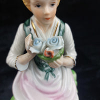 Thumbnail for Capodimonte Porcelain Figurine Seated Girl Flowers Pink Yellow Gold 7.5in decor8