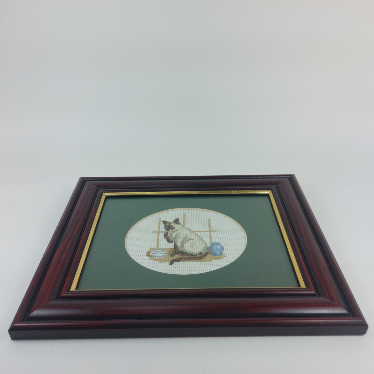Handstitched Siamese Cat Cross Stitch Picture -Beautifully Framed Needlework Art10