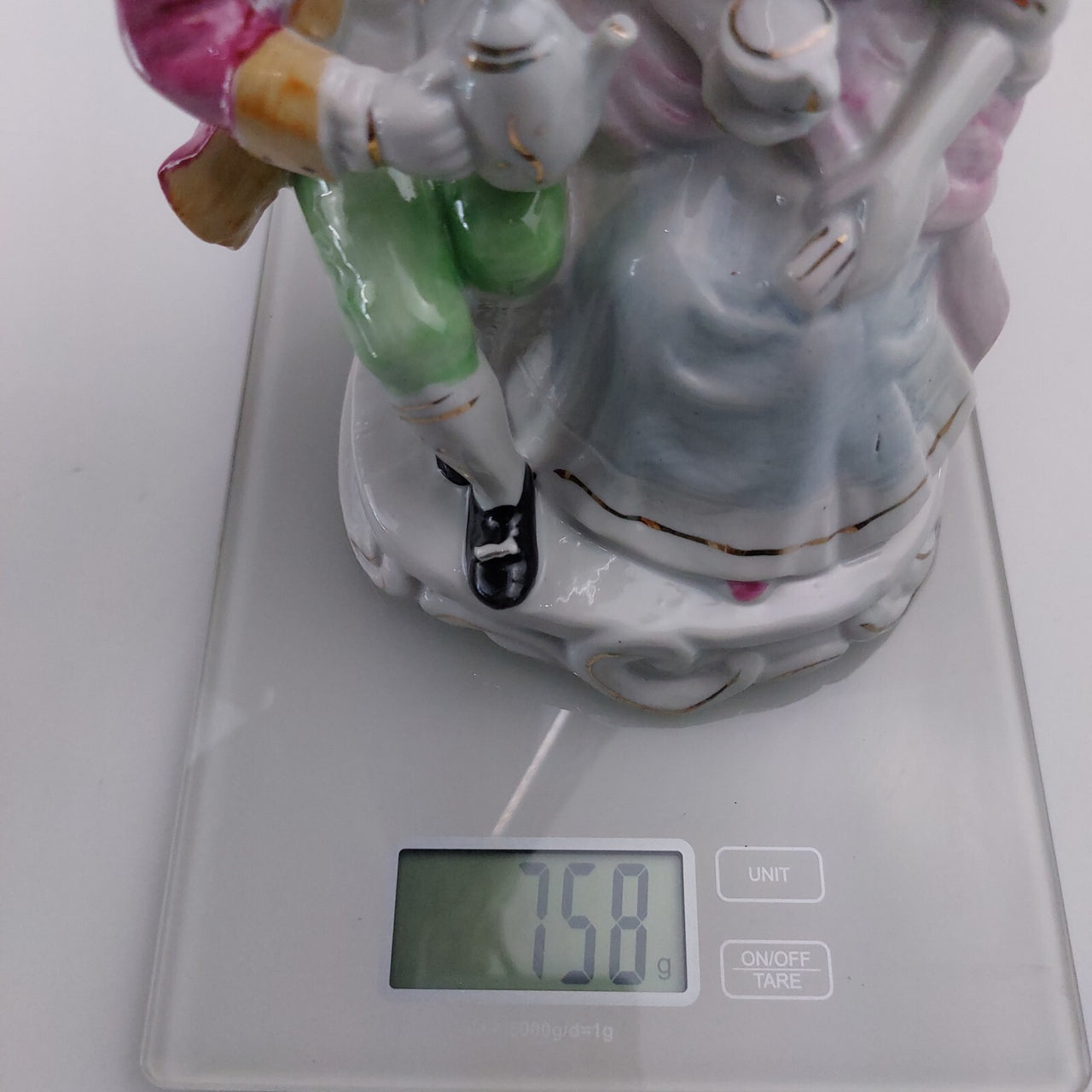 Rare Tea Porcelain Time figurine , Pink and Blue Accents victorian style deco 7"7