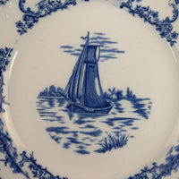 Thumbnail for 1890s plate antique Delph Blue & White Transferware Plates Sailboat Scene x2 UK19
