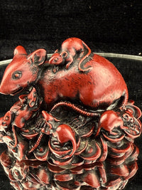 Thumbnail for Chinese Red Resin Figurine Family of Mice & Coins Symbol of Prosperity Feng Rat 2