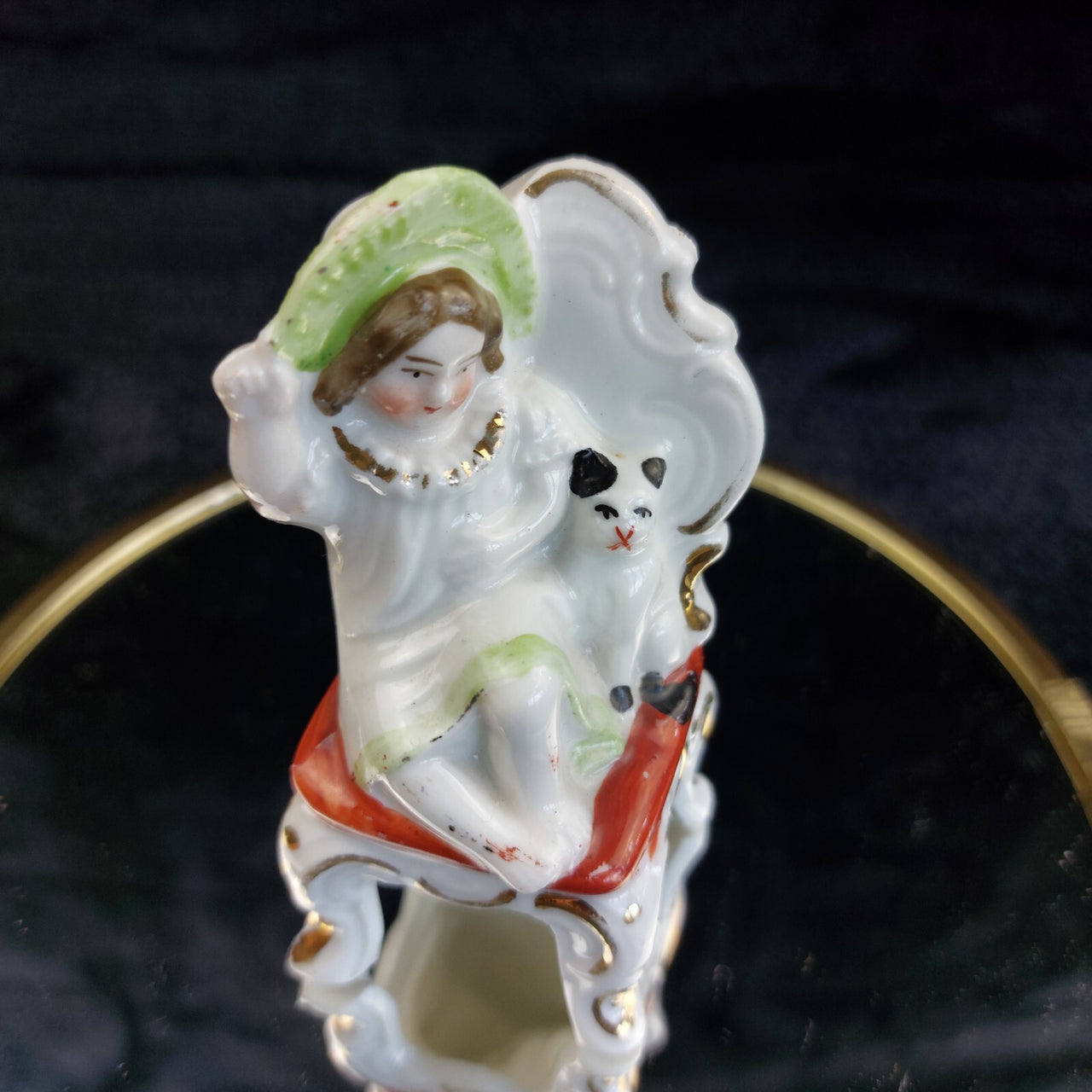 Antique Girl Porcelain with Dog Figurine Seated Chair 3.5 in gift United Kingdom9