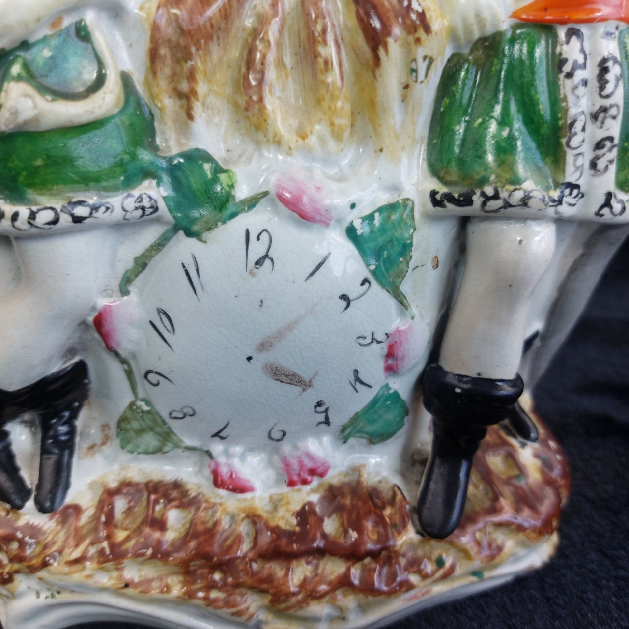 19th antique century Staffordshire Hunter Figurine Deer Antler 9" Clock see ear3
