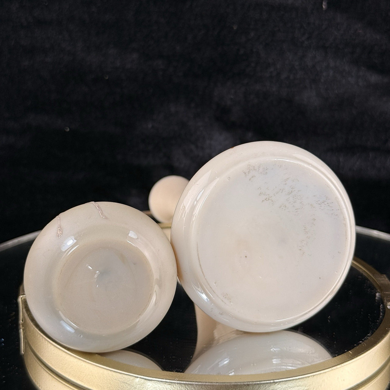 Vintageantique Hand Painted Milk Glass Bud Vase pair Floral Motif Blue Enamel5