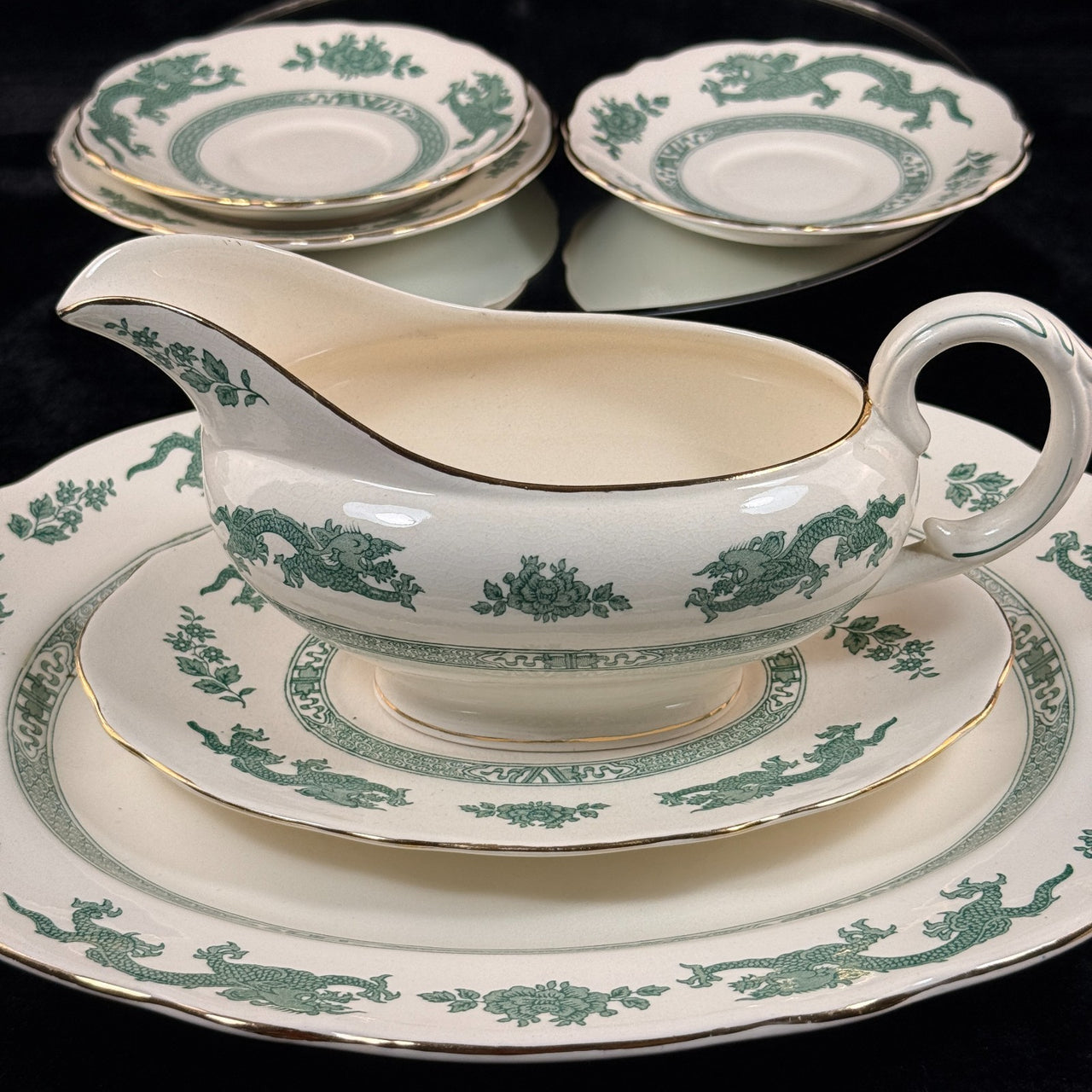 Royal England Cauldon Green Dragon Serving Set x6 – Vintage Ironstone China18