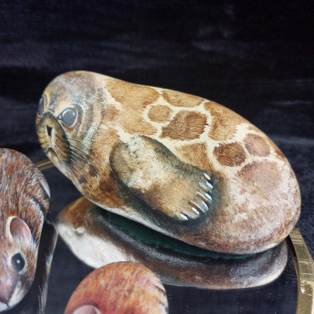 Rare M. Leadbetter 1978-80 Painted Stone Animals Seal, Wood Mouse, Harvest Mouse11