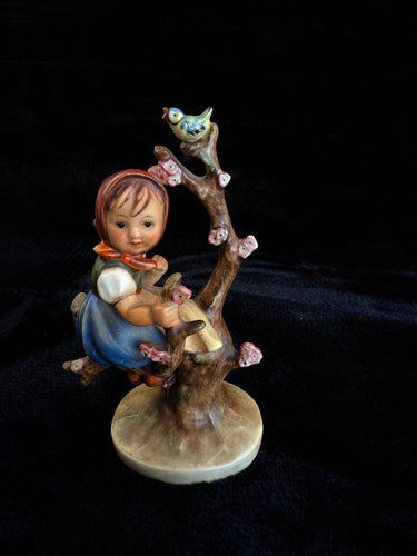 Vintage Hummel-Style Figurine of a Girl in a Tree with a Bird - West Germany1