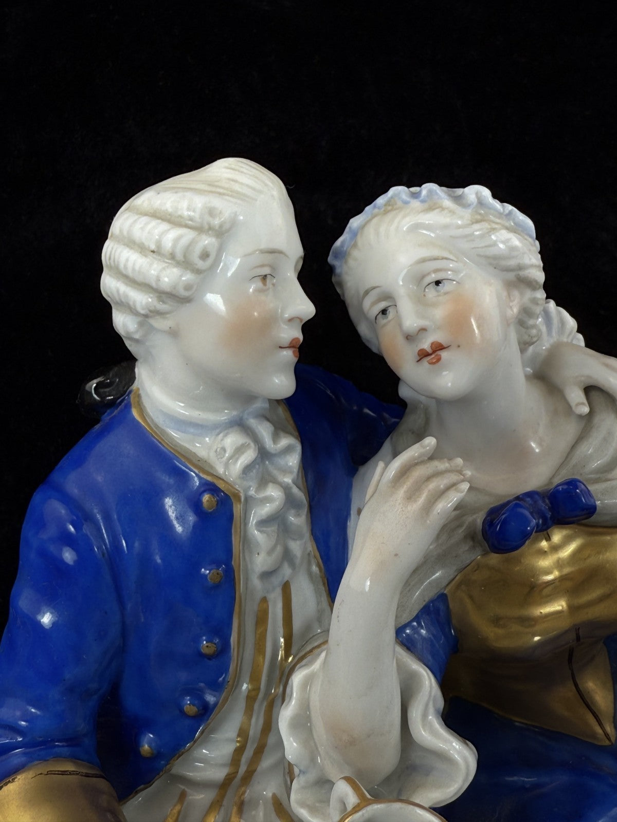 German Antique Porcelain Figurine: Rococo Couple at Tea by Scheibe-Alsbach 18th12