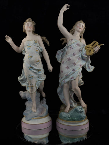 Augarten Vienna Porcelain Musician Ladies Figurines Lyre Pair Austria Antique1