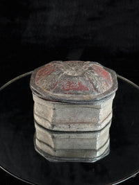 Thumbnail for Antique 19th Century Stone Trinket Box Red Floral Relief Lid 5