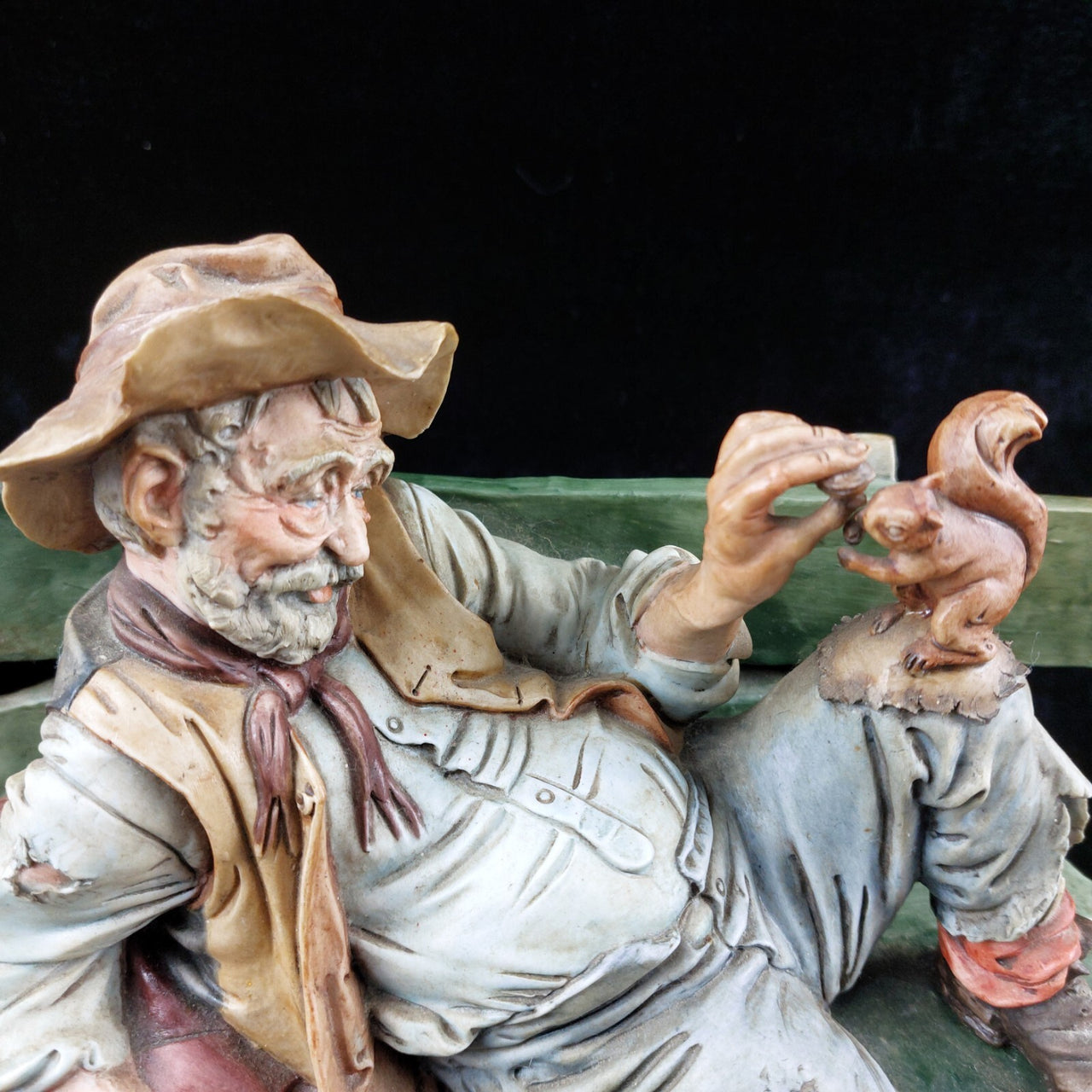 Original Merli Bruno Figurine Capodimonte Italy old Man on Bench with Squirrel1