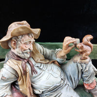 Thumbnail for Original Merli Bruno Figurine Capodimonte Italy old Man on Bench with Squirrel1