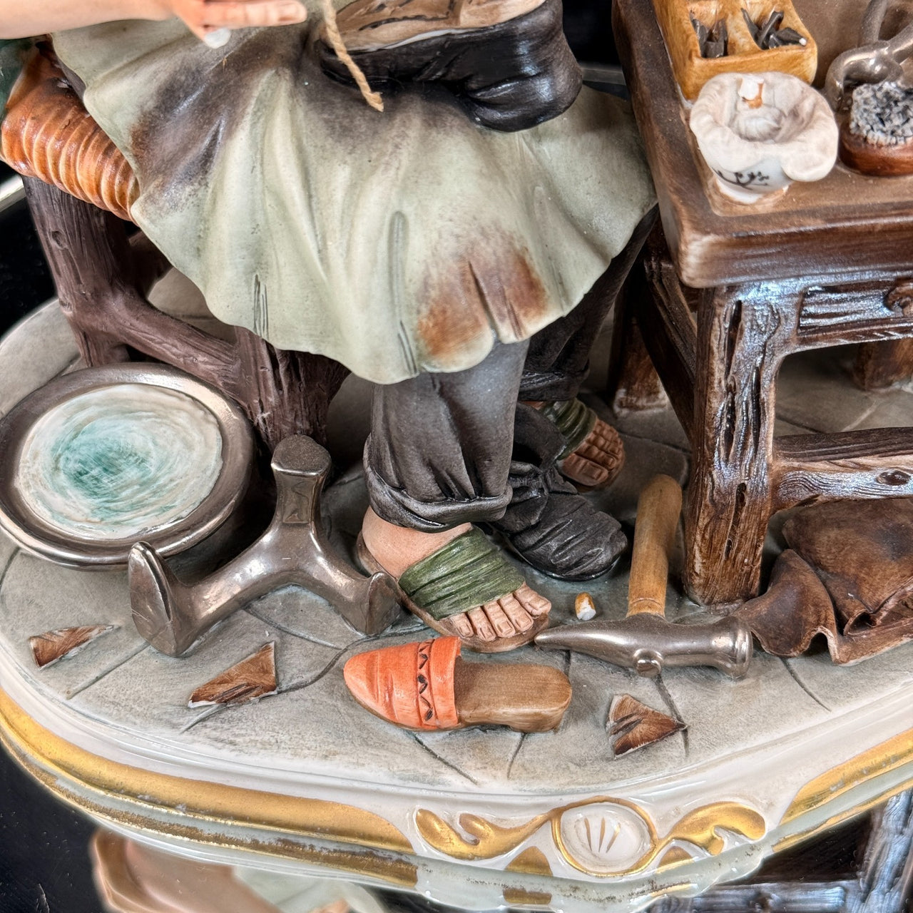 Cortese Capodimonte Figurine Porcelain Shoemaker Scene Italy 1963 Signed 9 in11