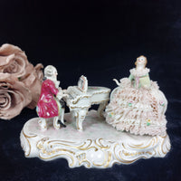 Thumbnail for Dresden UNTERWEISSBACH Girl Singing and Musician Porcelain Lace Figurine Group.1