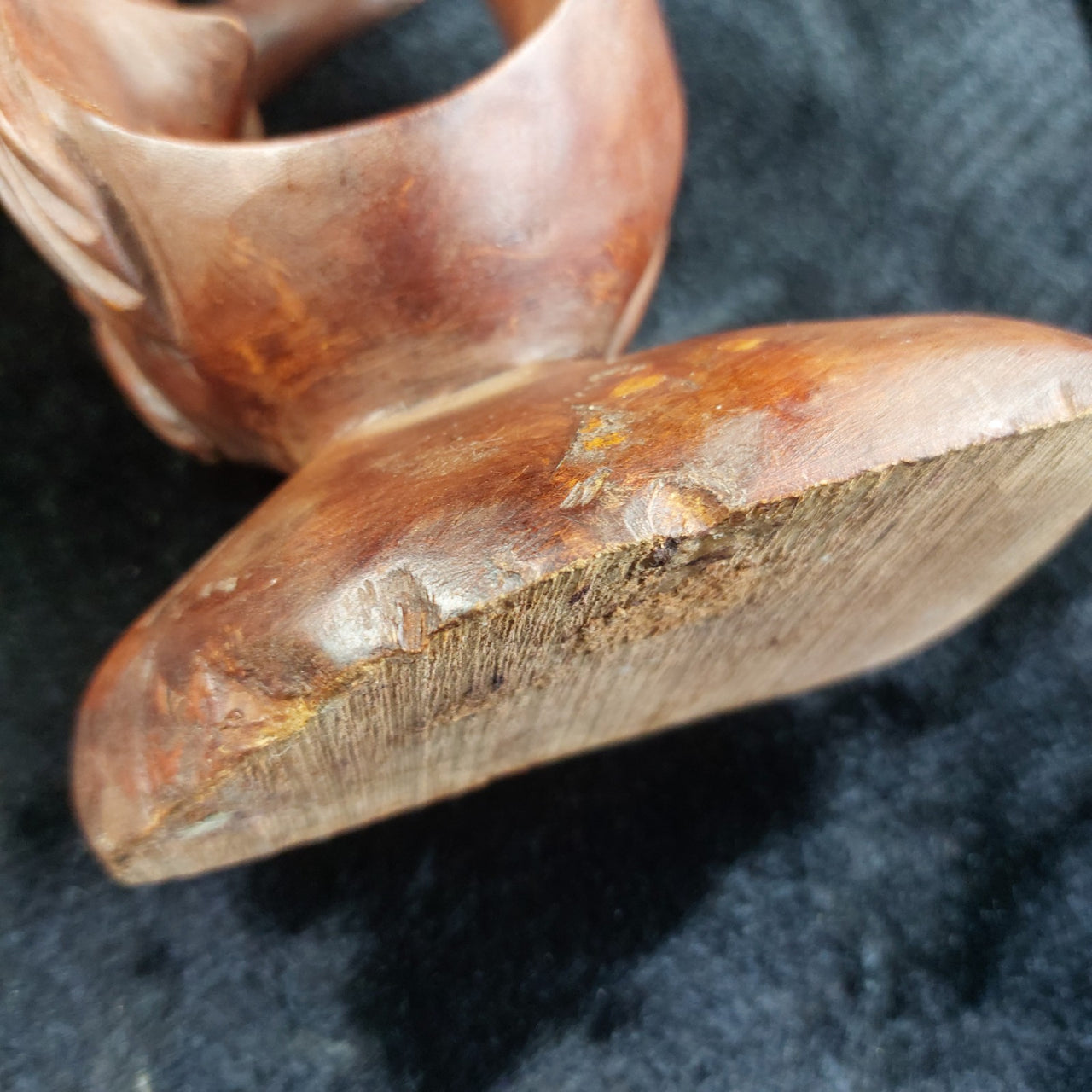 Abstract Hand Carved Wood Kissing Couple Sculpture – worn base 11" Tall, African9