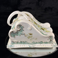 Thumbnail for Antique Porcelain butter dish Tureen Art Nouveau Floral Green Gilt Handle 9