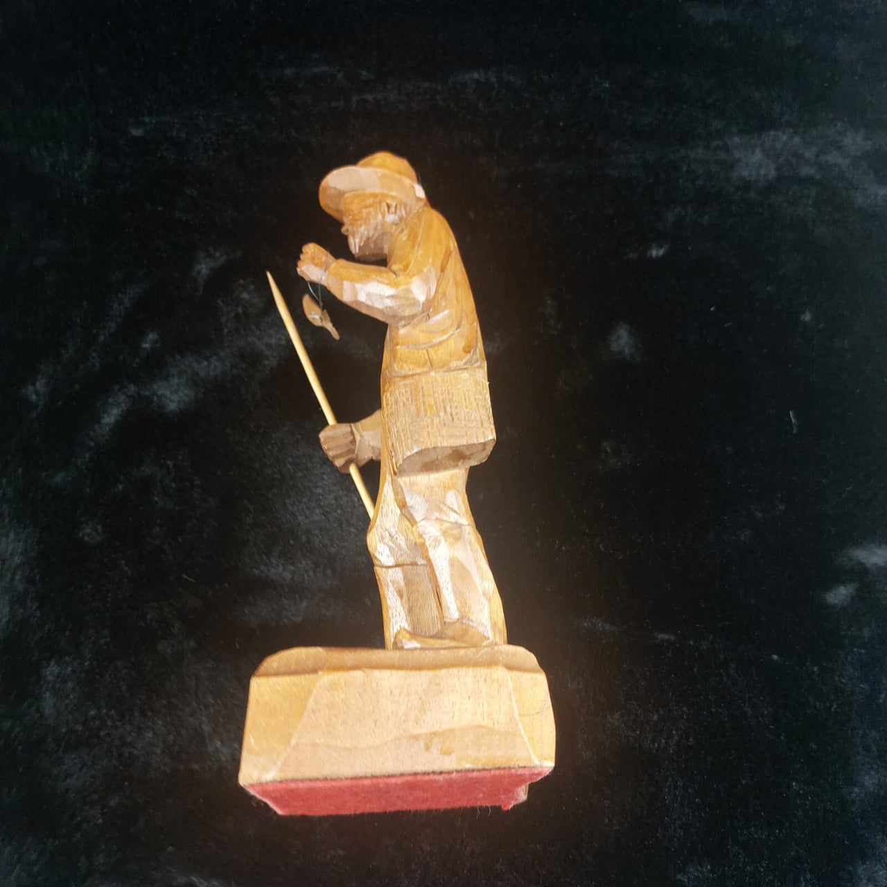 Wooden Vintage SculptureFisherman -Folk Art - Jocelyn Caron - Chipped Hand18