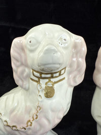 Thumbnail for Antique Staffordshire Porcelain Pink and White  Pair King Charles Spaniel decor16